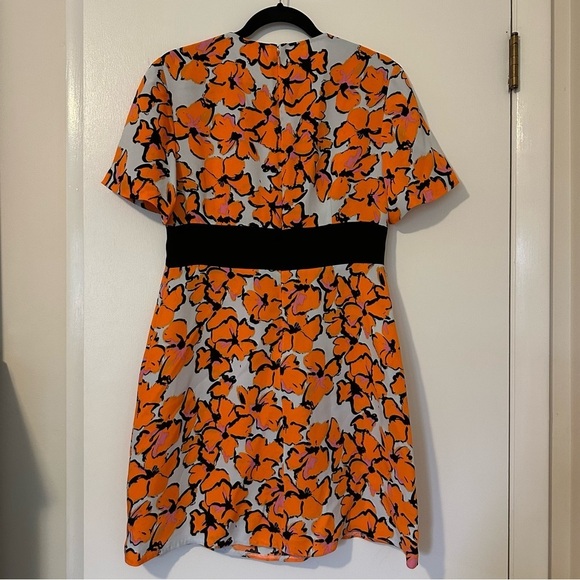 A.L.C. Nora Floral Print Silk Dress Womens Short Sleeve 10 Orange Blue - Picture 4 of 8